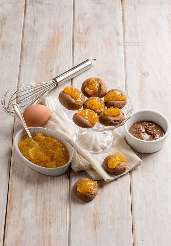 cocoa cookies with orange marmalade Stock Photo by PhotoDune